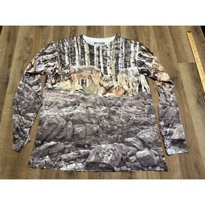 Get A Life Wolf Graphic Long Sleeve Shirt Mens Large Multicolor Adult Excellent